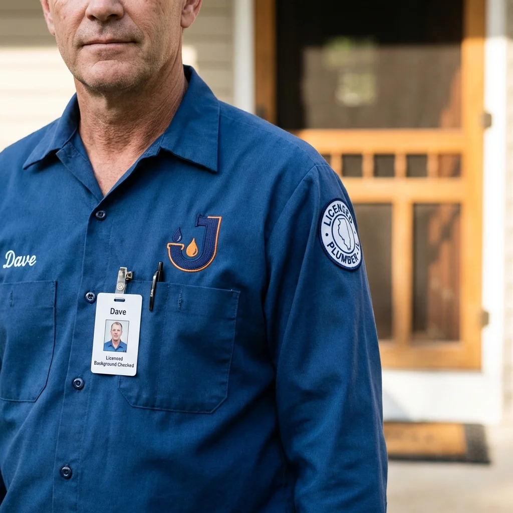 Licensed plumber showing ID badge in Edinburg, VA