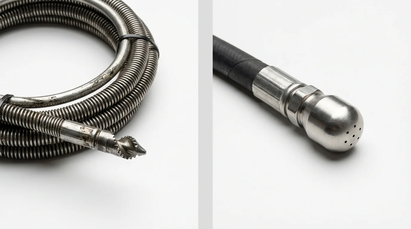Drain snake cable and hydro jetting nozzle used for drain cleaning in Edinburg, VA
